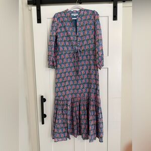 India Collection Emerson Fry Organic Cotton Floral Tiered Maxi Dress EUC 0370